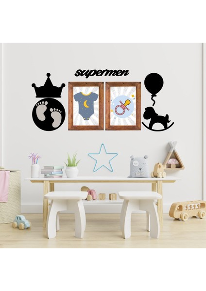 DECO103 Supermen Dekoratif Duvar Süsü Tablo Aksesuar Ahşap Tasarım Hediye Pano Sticker Seti (4886)