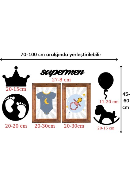DECO103 Supermen Dekoratif Duvar Süsü Tablo Aksesuar Ahşap Tasarım Hediye Pano Sticker Seti (4886)