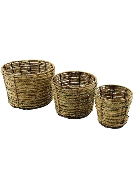 Metal Iskeletli 3 Boy Yuvarlak Hasır Organizer Sepet Ç: 14-19-25 cm - Y: 14-16-18 cm (4886)