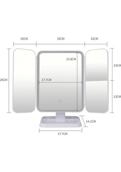 2 Kapaklı,3 Farklı Dokunmatik LED Ayarlı USB Şarj ile Şarj Olabilen Makyaj Aynası (4886)