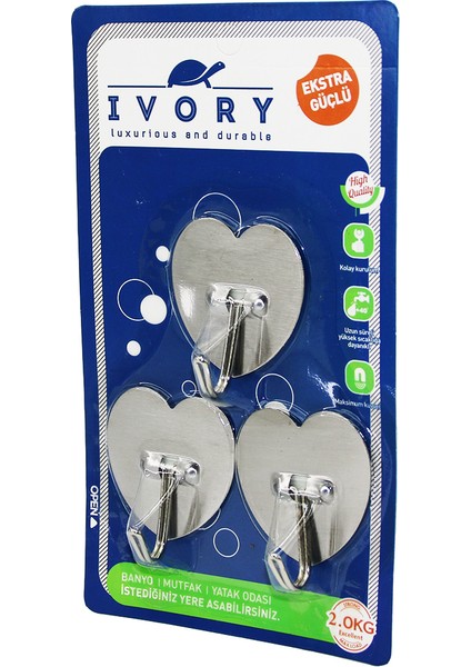 3 Parça Kalp - Metal Yapışkan Askı (4886)