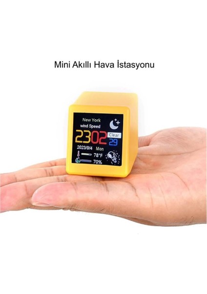 Mini Hava Durumu Istasyonu Wıfı LED LCD 28 x 28 mm Dijital Saat Fotoğraf Sıcaklık Nem