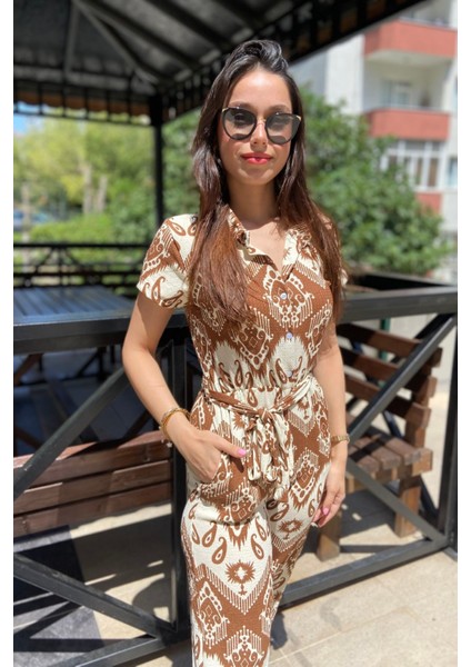 Desenli Bel Bağlama Detaylı Bürümcük Tulum