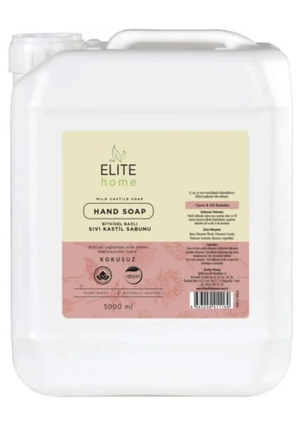 The Elite Home Bitkisel Bazlı ve Vegan Sertifikalı Sıvı El Sabunu 5 kg ,kokusuz