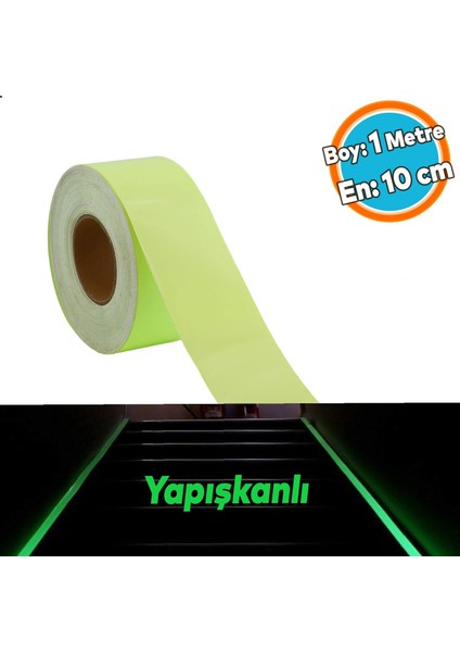 Gece Parlayan Fotolümen En 10 cm Reflektörlü 1 mt Ikaz Yeşil Fosforlu Reflektif Düz Şerit Bant
