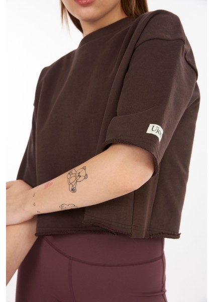 Kadın / Oversize Yuvarlak Yaka/ Kısa Kol /raw Edge/crop Sweatshirt / Eşofman Üstü