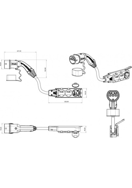 Citroen Ami ve Fiat Topolino, 3 Metre Uzatmalı, Ac Şarj Kablosu C2L ( Tekli-Ikili-Üçlü Priz Seçenekli) modelleri
