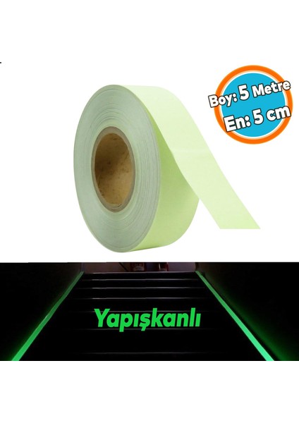 Gece Parlayan Fotolümen Yeşil Reflektörlü Fosforlu Oto Reflektif Düz Şerit Bant 5 cm 5 mt Ikaz Bandı
