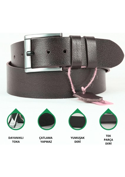 Parscraft Hakiki Manda Derisi Erkek Kemer 4,5 cm Kahverengi Kot Pantolon Spor Kemer