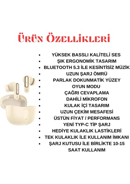 Dx-58 Bej Kablosuz Bluetooth Kulaklık - Şık Tasarım, Yüksek Bass, Uzun Şarj, Dahili Mikrofon