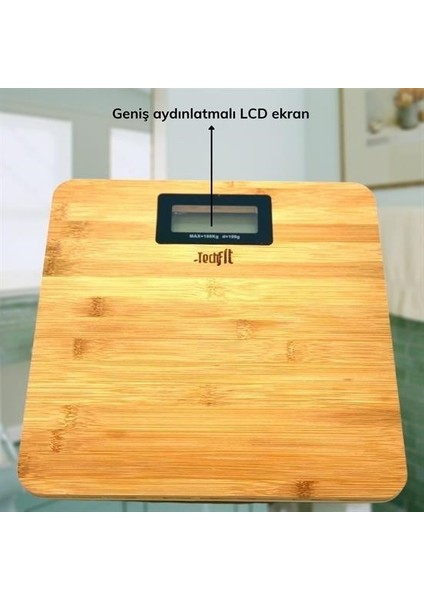 Techfit Bambu Banyo Baskülü Yüksek Hassasiyetli Darbelere Dijital Dayanıklı Terazi Tf 1065 M