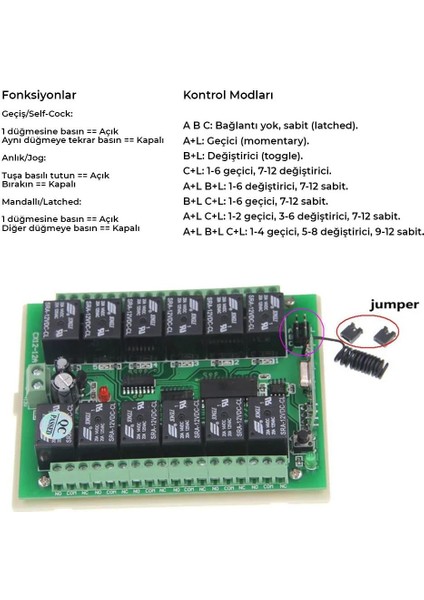 12V 433MHz 12 Kanallı Kablosuz Kumandalı RF Alıcılı Röle Modülü Kutu Dahil modelleri