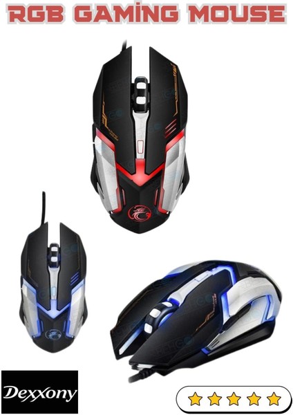 Dex Gaming Oyun Mouse Renk Değiştiren Işıklı Profesyonel Mouse E-Sport Işıklı Oyuncu Faresi Profesyonel