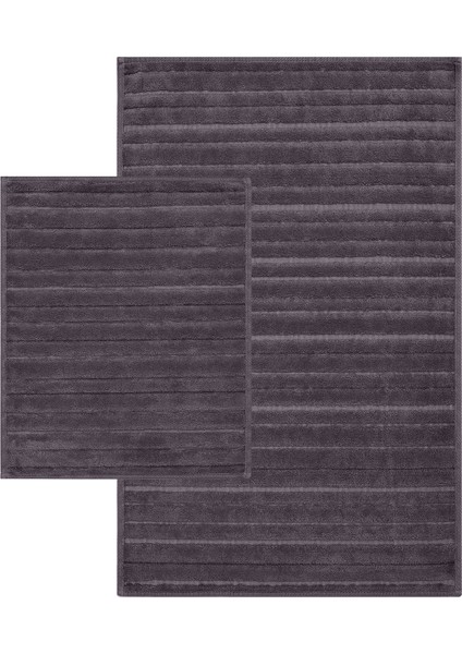 Lines Doğal Pamuklu Banyo Paspas Seti 60 x 100+50 x 60 cm - Antrasit