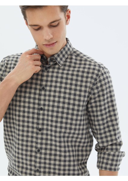Antrasit Kareli Regular Fit Dokuma Casual Pamuk Karışımlı Gömlek modelleri