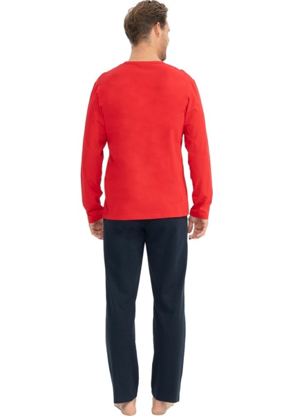 Erkek Kırmızı Yuvarlak Yaka Pijama Takımı 18828 modelleri