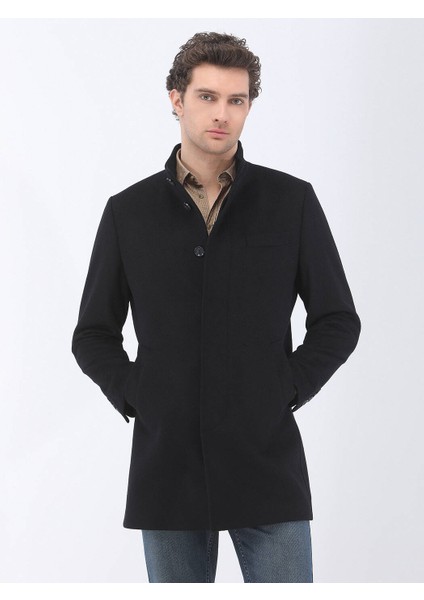 Siyah Dokuma Palto Orta Kalınlıkta Yün Karışımlı Erkek Kışlık Midi Model fiyatları