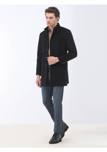 Siyah Dokuma Palto Orta Kalınlıkta Yün Karışımlı Erkek Kışlık Midi Model modelleri