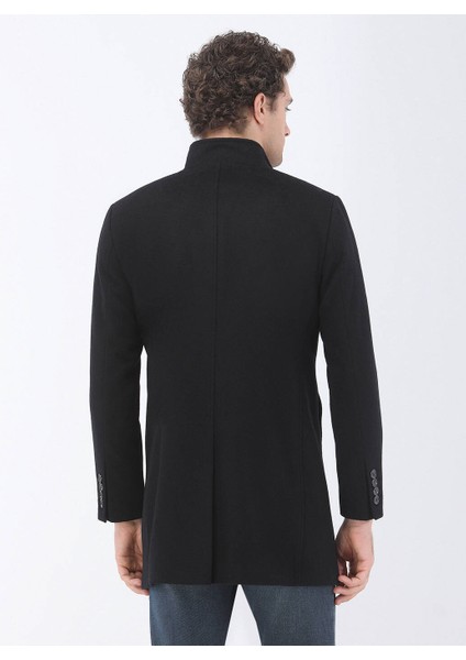 Siyah Dokuma Palto Orta Kalınlıkta Yün Karışımlı Erkek Kışlık Midi Model indirimleri