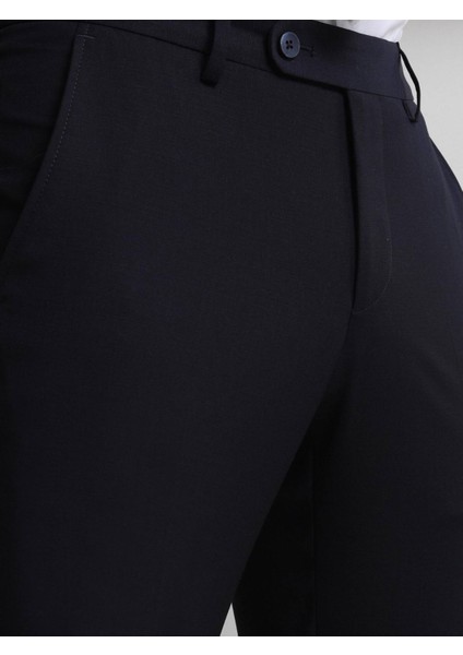 Lacivert Düz Dokuma Slim Fit Klasik Yün Karışımlı Pantolon