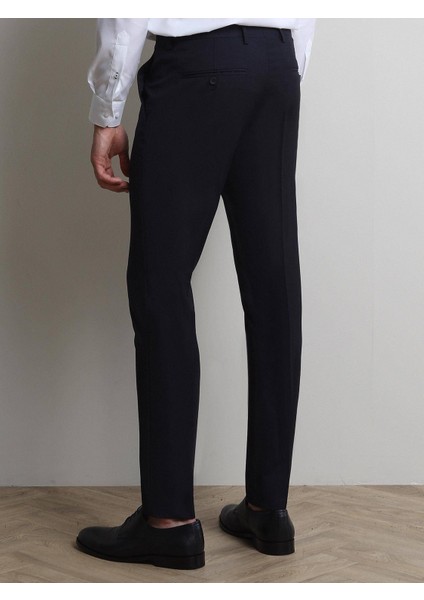 Lacivert Düz Dokuma Slim Fit Klasik Yün Karışımlı Pantolon