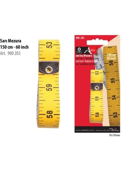 Çift Taraflı Sarı Renk Mezura 150 cm 60 Inch 900 203