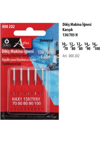 Dikiş Makinası İğnesi, Karışık, 10/70 12/80 14/90 16/100
