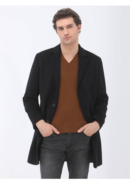 Siyah Regular Fit Kelebek Yaka Klasik Dokuma Palto fiyatları