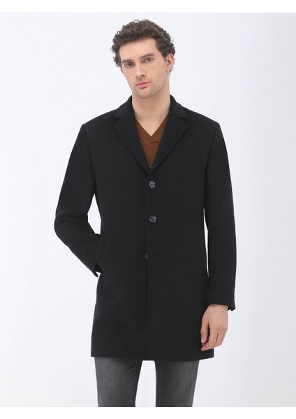 Siyah Regular Fit Kelebek Yaka Klasik Dokuma Palto modelleri