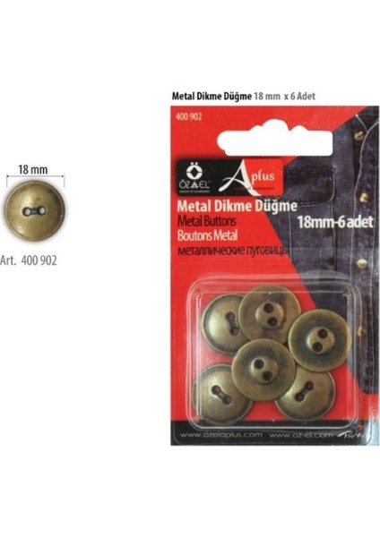 Metal Bakır Renkli Dikme Düğme 6 Adet, 18 mm Etek Bluz Gömlek Düğmesi 400 902