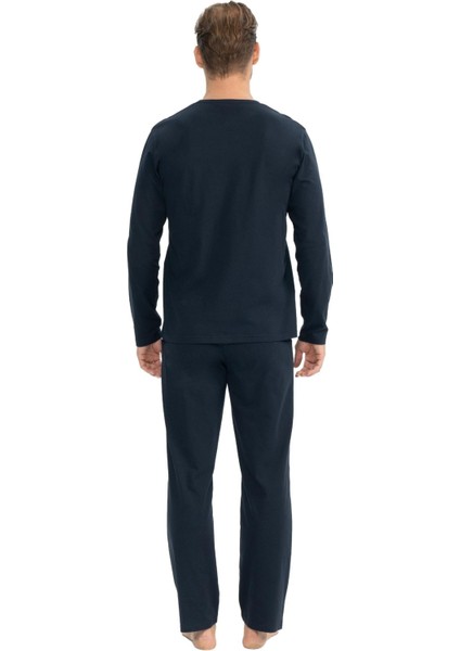 Erkek Lacivert Yuvarlak Yaka Pijama Takımı 18828
