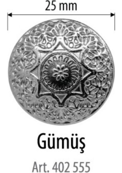 Büyük Boy Gümüş Metal Renk Desenli 2 Adet 25 mm Düğme, Gömlek Bluz Elbise Düğmesi 402 555