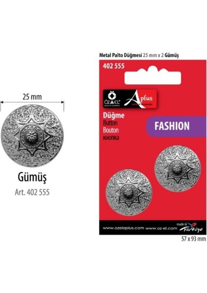 Büyük Boy Gümüş Metal Renk Desenli 2 Adet 25 mm Düğme, Gömlek Bluz Elbise Düğmesi 402 555 modelleri