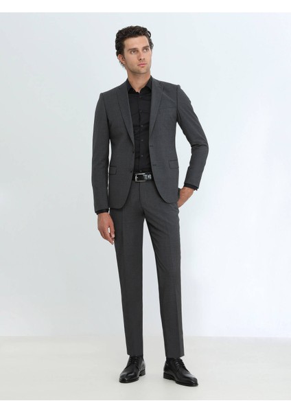 Antrasit Düz Modern Fit Yün Karışımlı Takım Elbise fiyatları