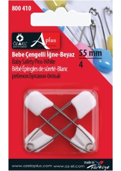 Plastik Uçlu, Kilitli, Emniyetli 4 Adet Beyaz Renkli Bebe Çengelli İğne
