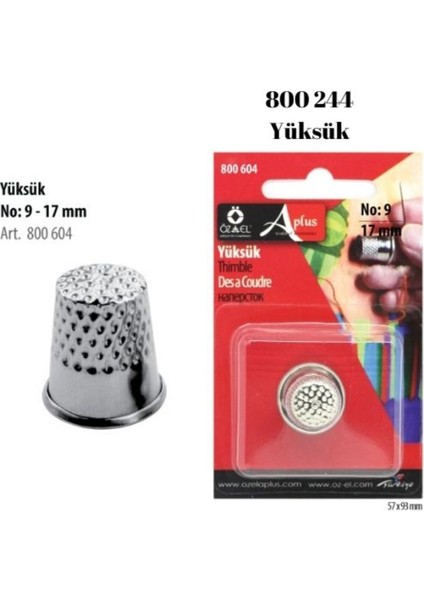 Kapalı Metal Yüksük, Terzi Yüksüğü 17 mm No:9 800 244