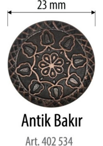 Antik Bakır Desenli 2 Adet 23 mm Düğme, Gömlek Bluz Elbise Düğmesi 402 534