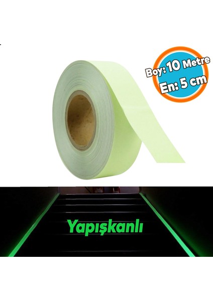 Gece Parlayan Fotolümen Yeşil Reflektörlü Fosforlu Oto Reflektif Düz Şerit Bant 5 cm 10 mt Ikaz Bandı
