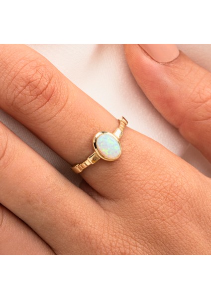 Gümüş Yüzük - Opal Taşlı Oval Kesim Boğumlu Tektaş Modern Tasarım 925 Ayar Gümüş Kadın Yüzük Günlük-Hediyelik fiyatları