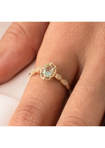 Gümüş Yüzük - Green Topaz Taşlı Gelin Başı Tektaş 925 Ayar Gümüş Evlilik Teklifi Yüzüğü indirimleri