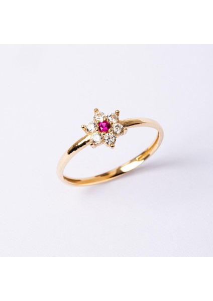 Gümüş Yüzük - Gümüş Yüzük - Mini Papatya Ruby Taşlı Minimal Tasarım 925 Ayar Gümüş Yüzük fiyatları