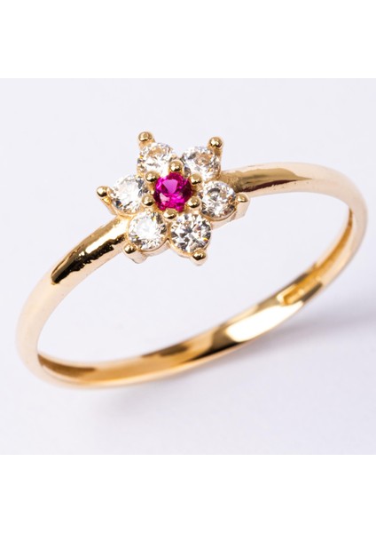 Gümüş Yüzük - Gümüş Yüzük - Mini Papatya Ruby Taşlı Minimal Tasarım 925 Ayar Gümüş Yüzük modelleri