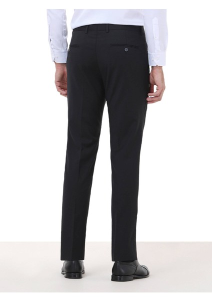 Siyah Düz Dokuma Slim Fit Klasik Yün Karışımlı Pantolon