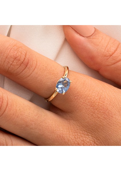 Gümüş Yüzük - Gümüş Yüzük - 1.10 Karat Yan Blue Topaz Taşlı Octagon 925 Ayar Gümüş Evlilik Teklifi Yüzüğü indirimleri