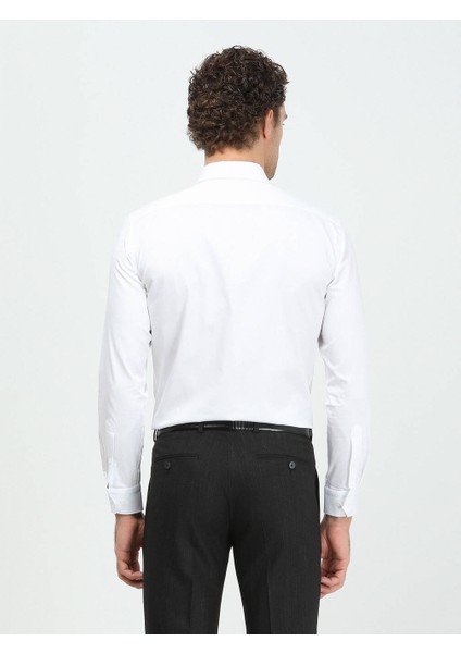 Beyaz Düz Slim Fit Dokuma Klasik Pamuk Gömlek