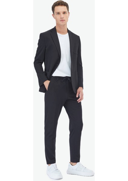 Siyah Düz Modern Fit Örme Takım Elbise