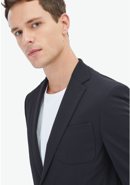 Siyah Düz Modern Fit Örme Takım Elbise