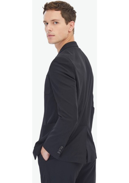 Siyah Düz Modern Fit Örme Takım Elbise