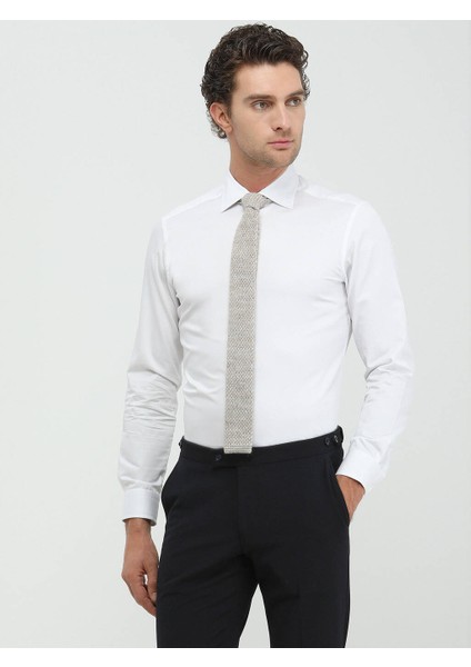 Beyaz Düz Slim Fit Dokuma Klasik Pamuk Gömlek fiyatları
