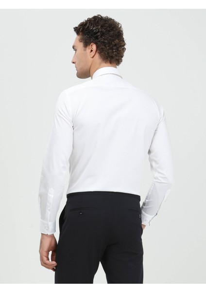 Beyaz Düz Slim Fit Dokuma Klasik Pamuk Gömlek indirimleri